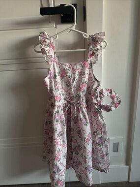 Girls Pink Floral and Bows Sundress with Ruffle Straps